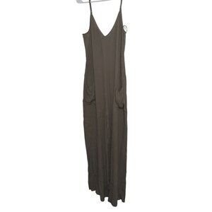 Socialite Olive Rayon Jumpsuit Womens Size M With Adjustable Straps & Pockets